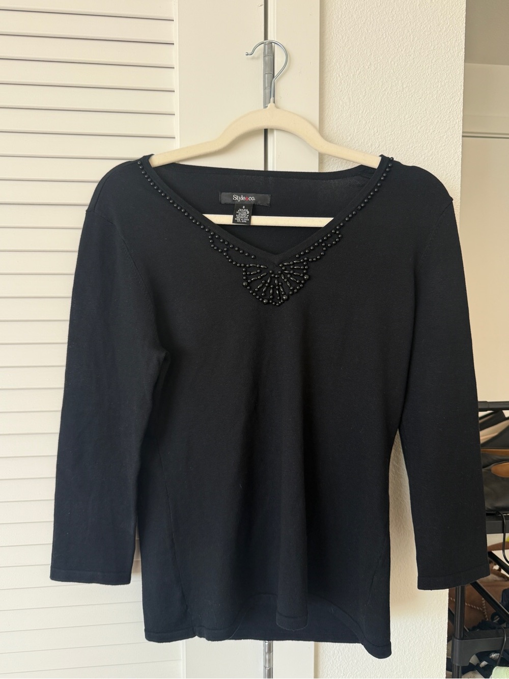 Style & Co. Black Embellished V-Neck Women's Top
